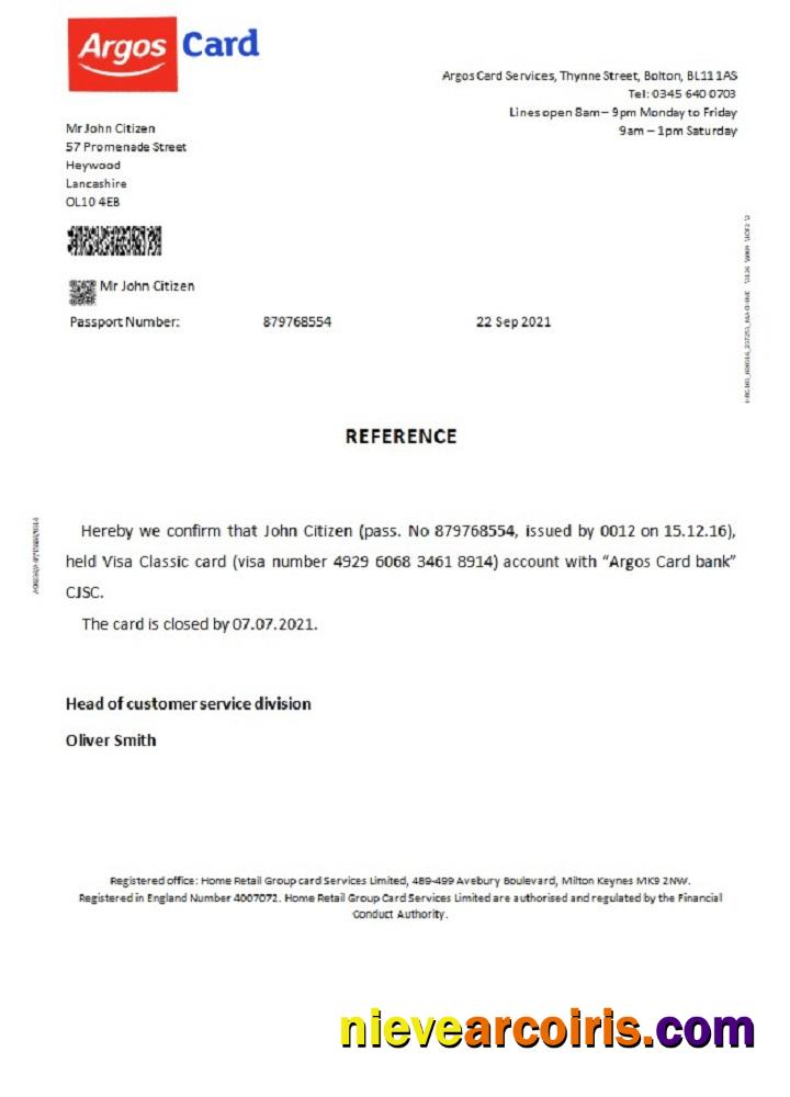 United Kingdom Argos Card closure reference